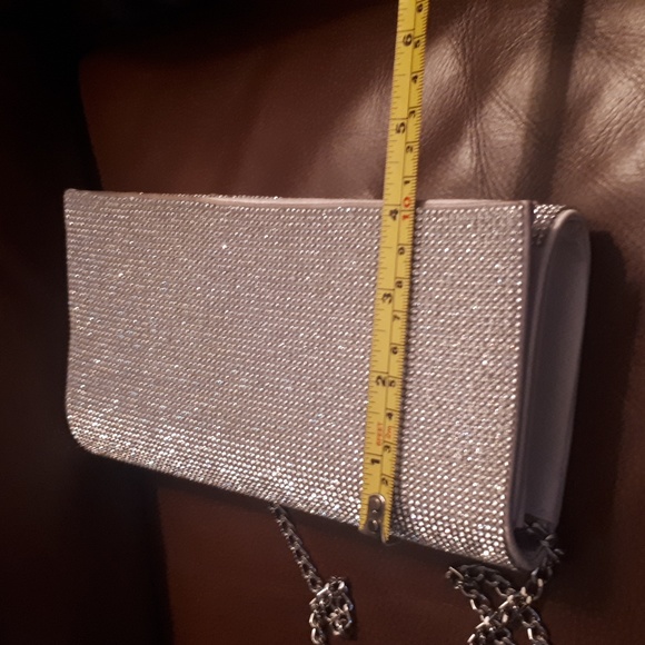 "Aldo" brand silver rhinestone covered purse with detachable chain strap - Picture 8 of 9